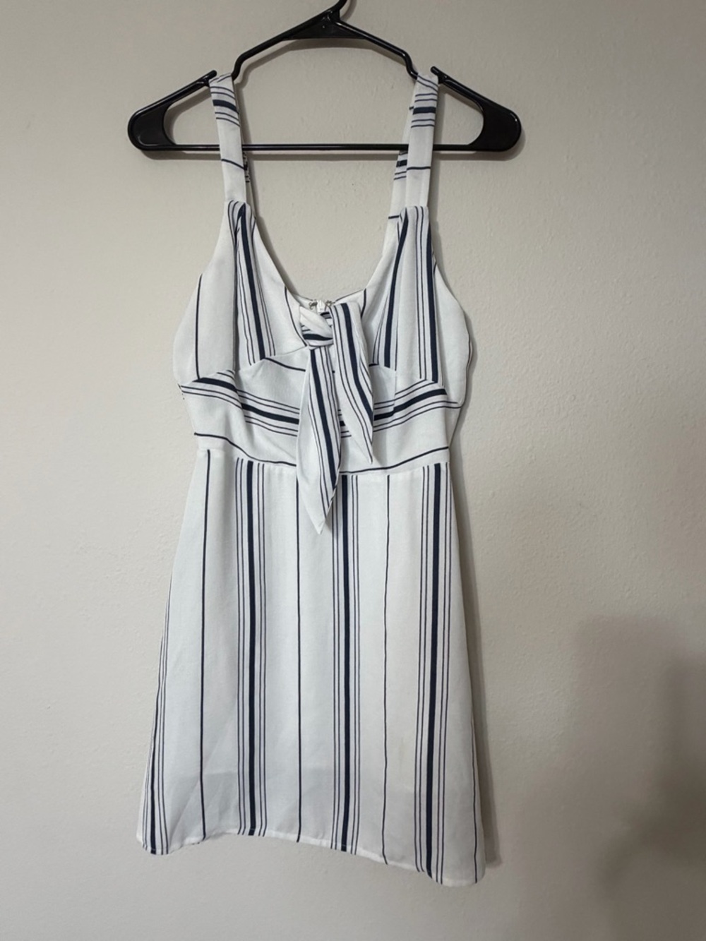 J.O.A. White and Navy Striped Tie-Front Mini Dress